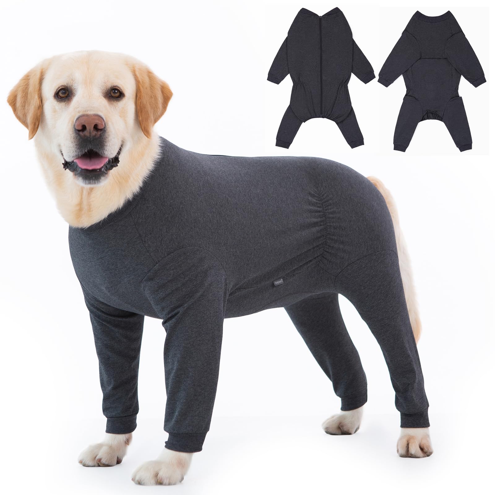 Photo 1 of Yeapeeto Dog Onesie Surgery Recovery Suit for Large Medium Bodysuit Dogs Pajamas PJS Full Body for Shedding, Prevent Licking, Wound Protection, Cone Alternative(4XL,Dark Grey)