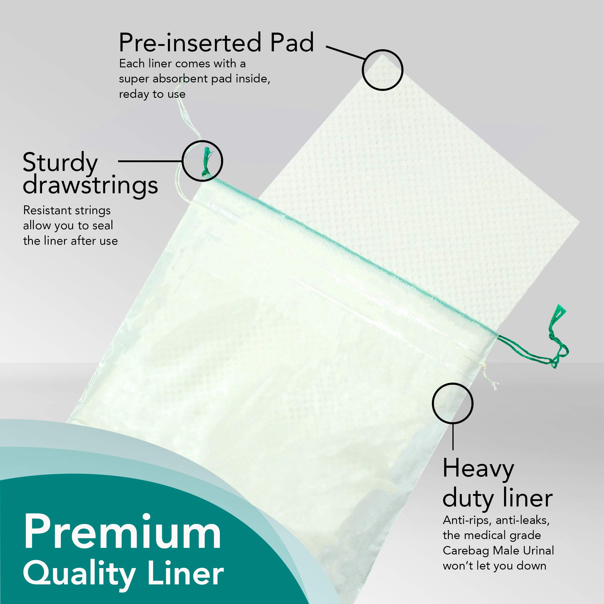Carebag Medical Grade Male Urinal Bag with Super Absorbent Pad, 20