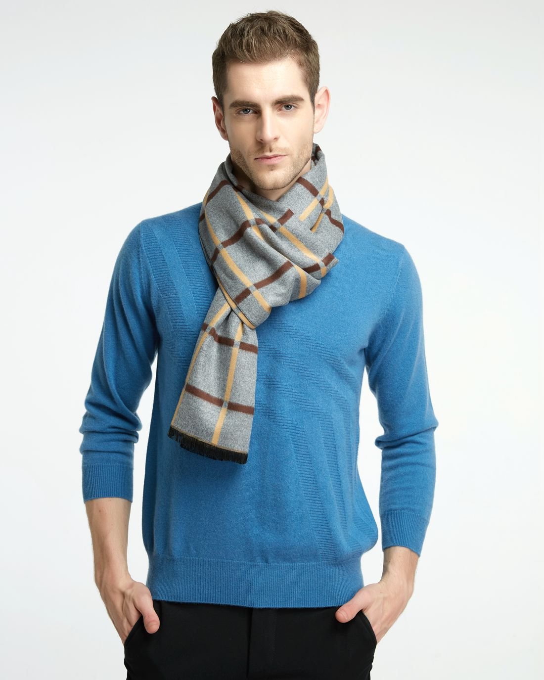 CHTIE Brushed Warm Soft Cashmere Feel Men\'s Scarf Winter (Beige Square)