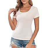 Womens Short Sleeve Base Layer Crew Neck Soft Ribbed Tops for Dressy Casual