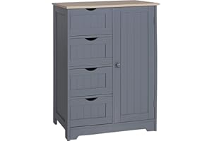 MUPATER Small Storage Cabinet Organizer with 4 Drawers and 1 Cupboard, Freestanding Compact Floor Towel Cabinet for Laundry Room and Entryway, Grey