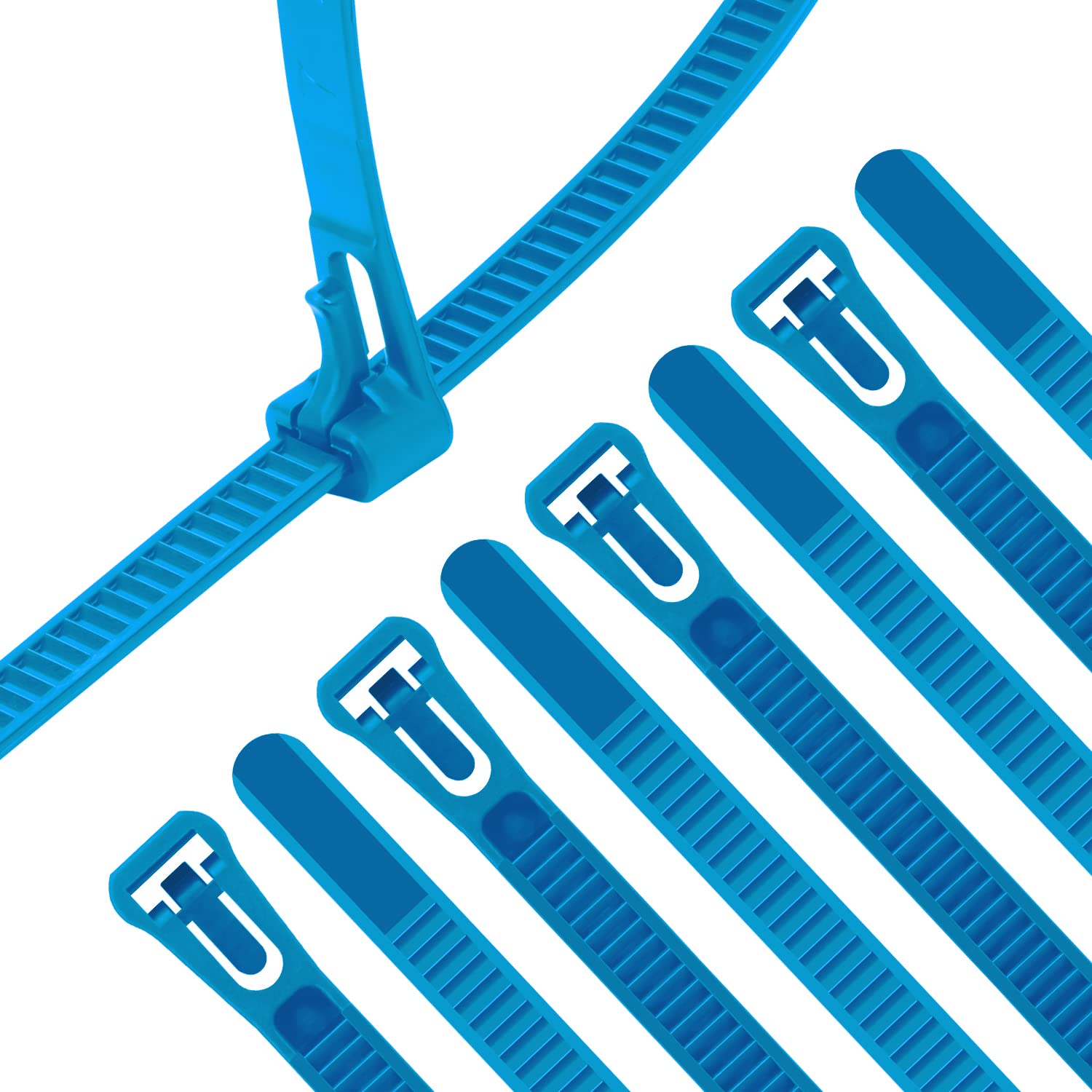 XINGO 100PCS Releasable Cable Zip Ties Adjustable Wire Cable Ties, Reusable Zip Ties Tie Straps for Multi-Purpose Use Indoor and Outdoor Plastic Tie Wire (450mm x 7.6mm, Blue)