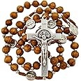 TALISMAN4U Olive Wood Rosary Beads Catholic Necklace St Saint Benedict Medal Crucifix Jerusalem Cross Gift Box