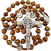 TALISMAN4U Olive Wood Rosary Beads Catholic Necklace St Saint Benedict Medal Crucifix Jerusalem Cross Gift Box