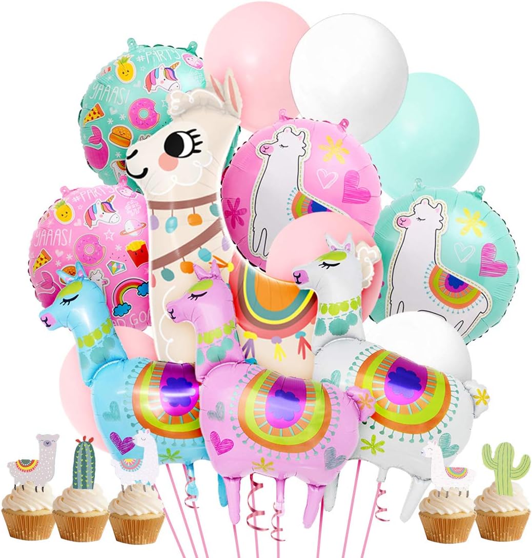 Llama Party Decorations Supplies for Baby Shower Birthday Balloons Cupcake Toppers