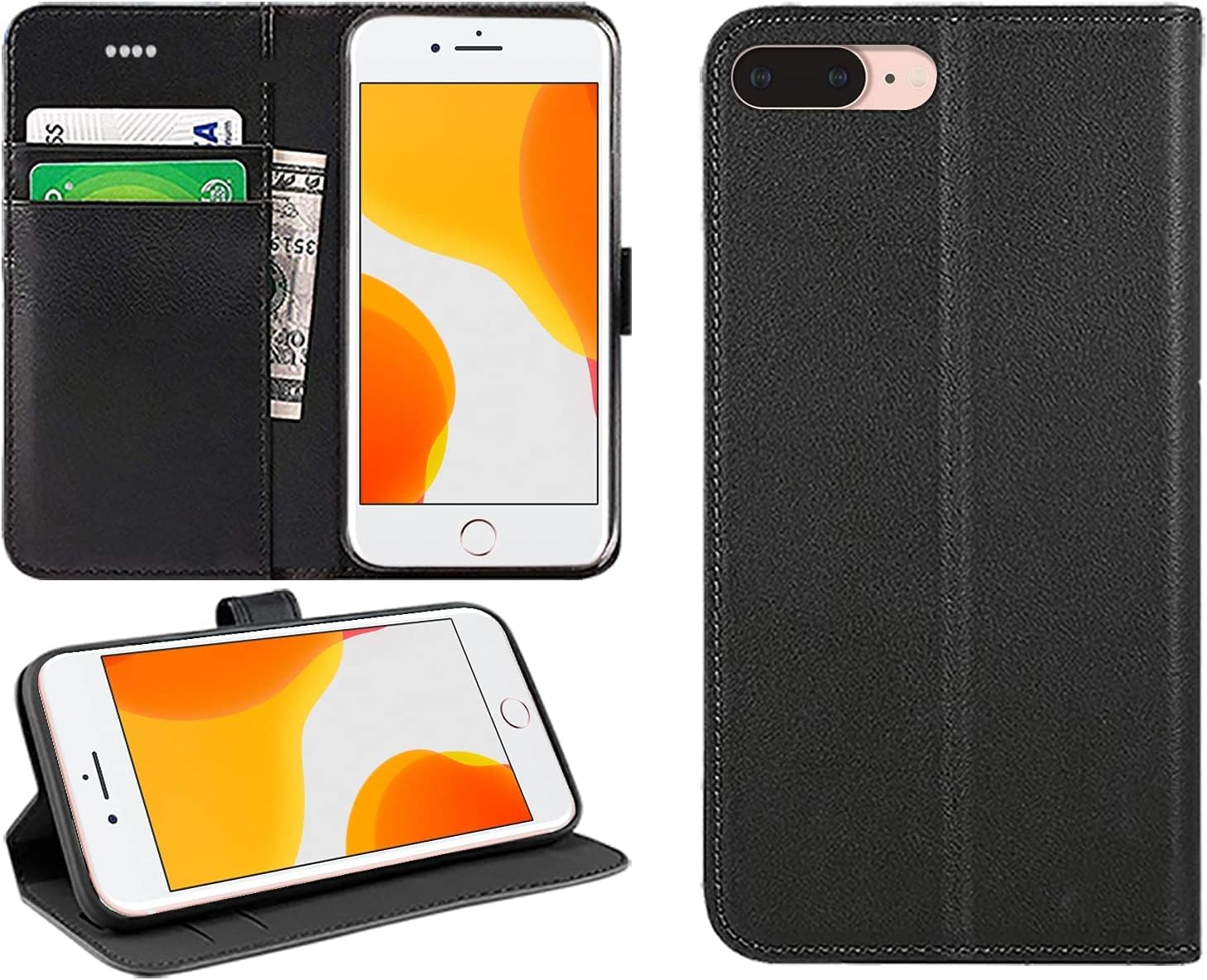 DN-Technology for iPhone 7 Plus/8 Plus Case Flip Wallet [Card Holder] [Magnetic Closure] [Kickstand] PU Leather Phone Cover 5.5 inch (BLACK) — image 1