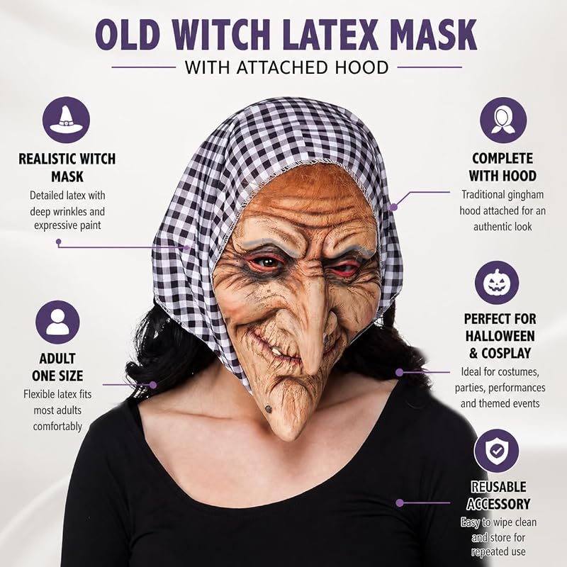 - Latex Kopfmaske Hexe mit Kopftuch für Erwachsene