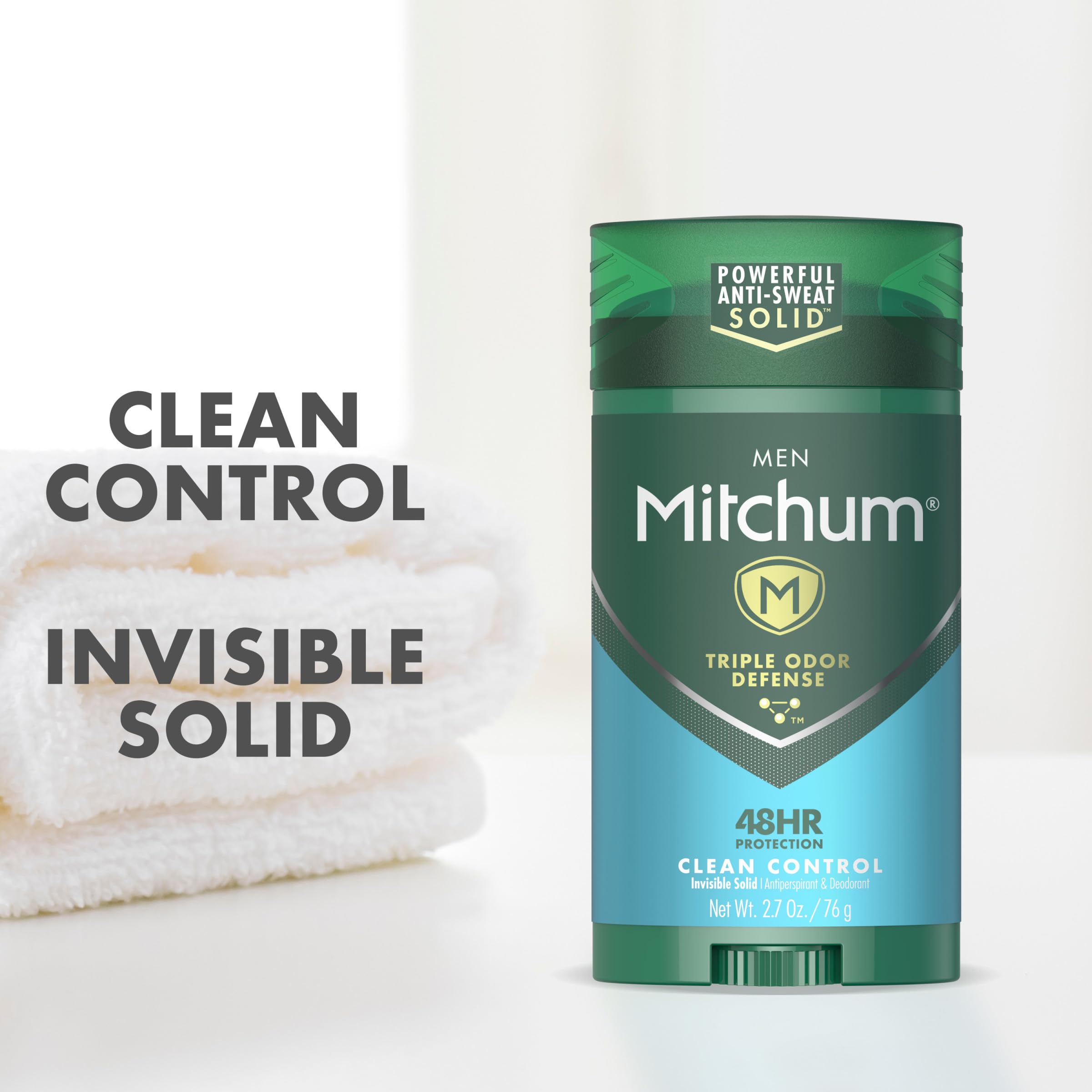 Mitchum Men's Deodorant, Antiperspirant Stick, Triple Odor Defense Invisible Solid, 48 Hr Protection, Dermatologist Tested, Clean Control, 2.7 Oz
