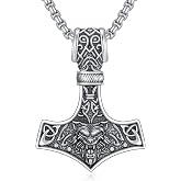 Thor Hammer Necklace 925 Sterling Silver Norse Mjolnir Viking Jewelry Gifts for Men Women