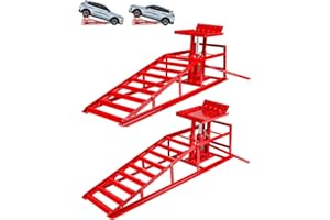 CURTAINBORO Heavy-Duty Hydraulic Car Ramps - 5T Load Capacity with Anti-Slip Triangular Plate and Ring Chain Bolt, Adjustable 9.3-14 Inch Height