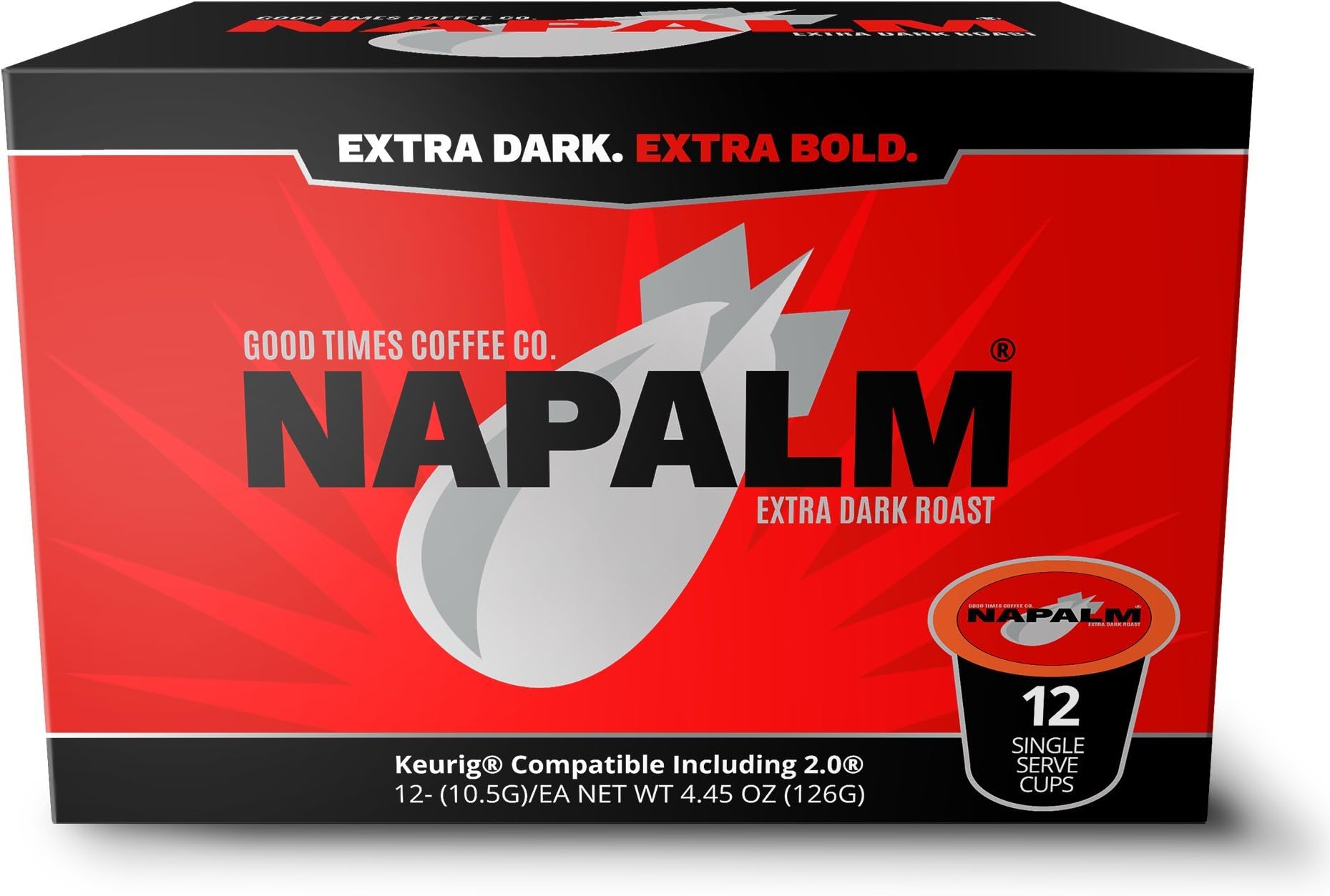 Napalm Coffee Extra Dark Roast, 100 Percent Arabica, Single Serve Cups for Keurig K-Cup Pod Brewers, 72 Count