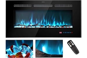 Kentsky 30 inches Electric Fireplace Inserts, Recessed and Wall Mounted Fireplace Heater, Linear Fireplace w/Thermostat, Remote & Touch Screen, Multicolor Flame, Timer, Logs & Crystal, 750W/1500W