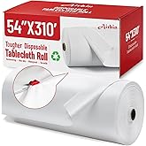 Airbin Plastic Table Cloth, 310 Ft X 54 in Disposable Tablecloth White Plastic Tablecloth with Any Cut Sliding Cutters Premium Table Cover Roll for Picnics, Parties, Birthdays, Weddings