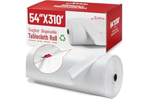Plastic Table Cloth, 310 Ft X 54 in Disposable Tablecloth White Plastic Tablecloth with Any Cut Sliding Cutters Premium Table