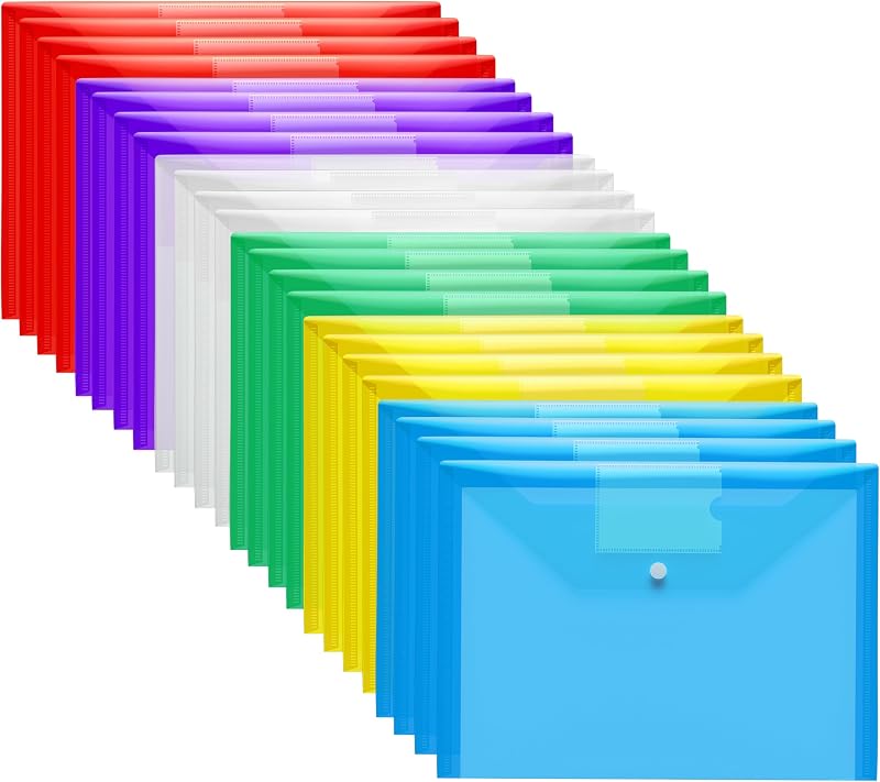 GoodtoU A4 Plastic Wallets 24 Pack Popper Document Folders 6 Colours