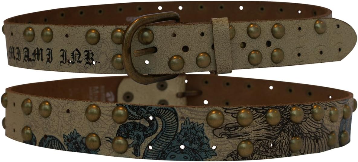 Miami Ink Bt111303Mik4 - Miami Ink Studded Belt With Tattoo Design, Large, Brown (Bt111303Mik4)