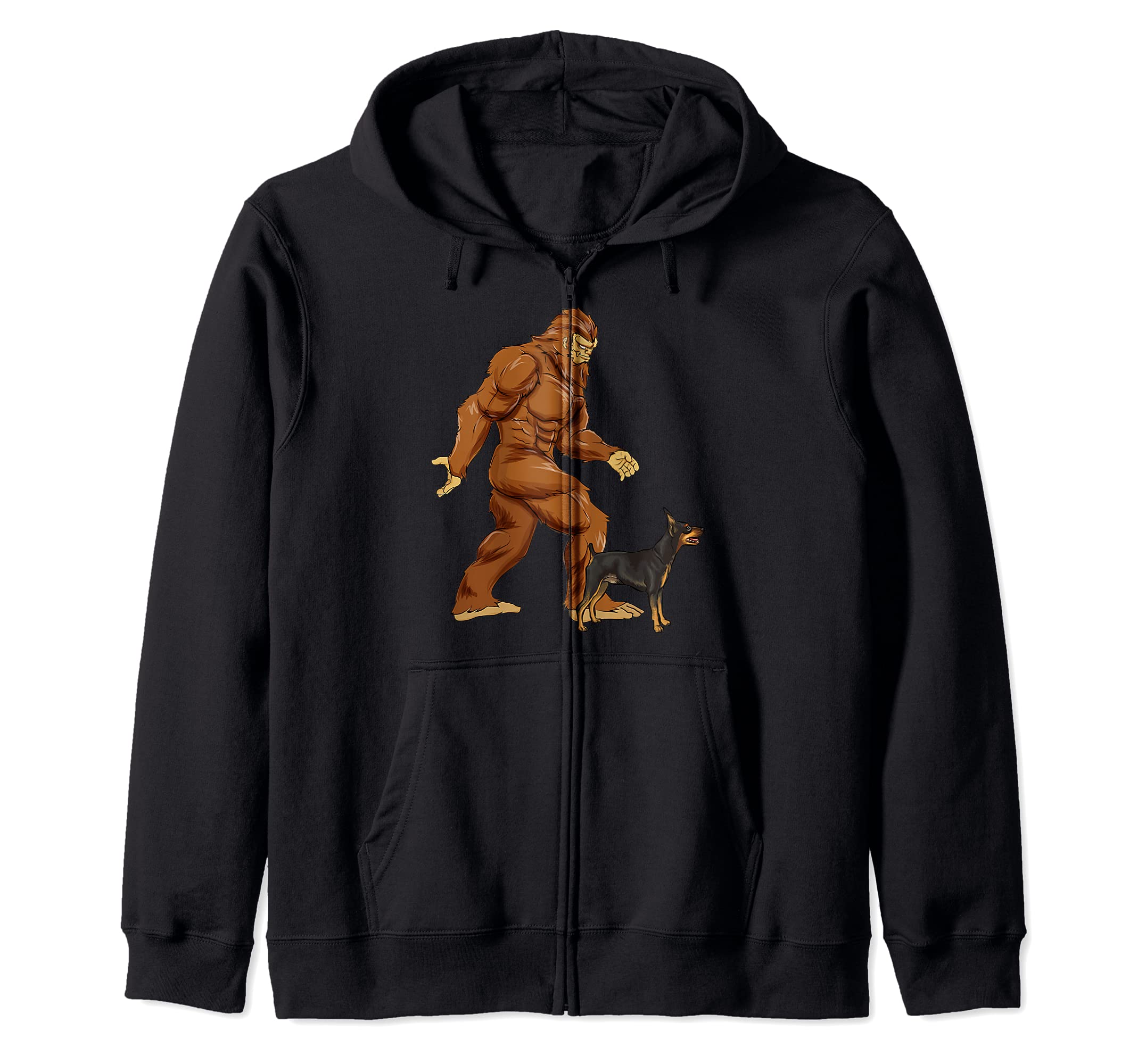 Funny Bigfoot Walking Miniature Pinscher Sasquatch Dog Zip Hoodie