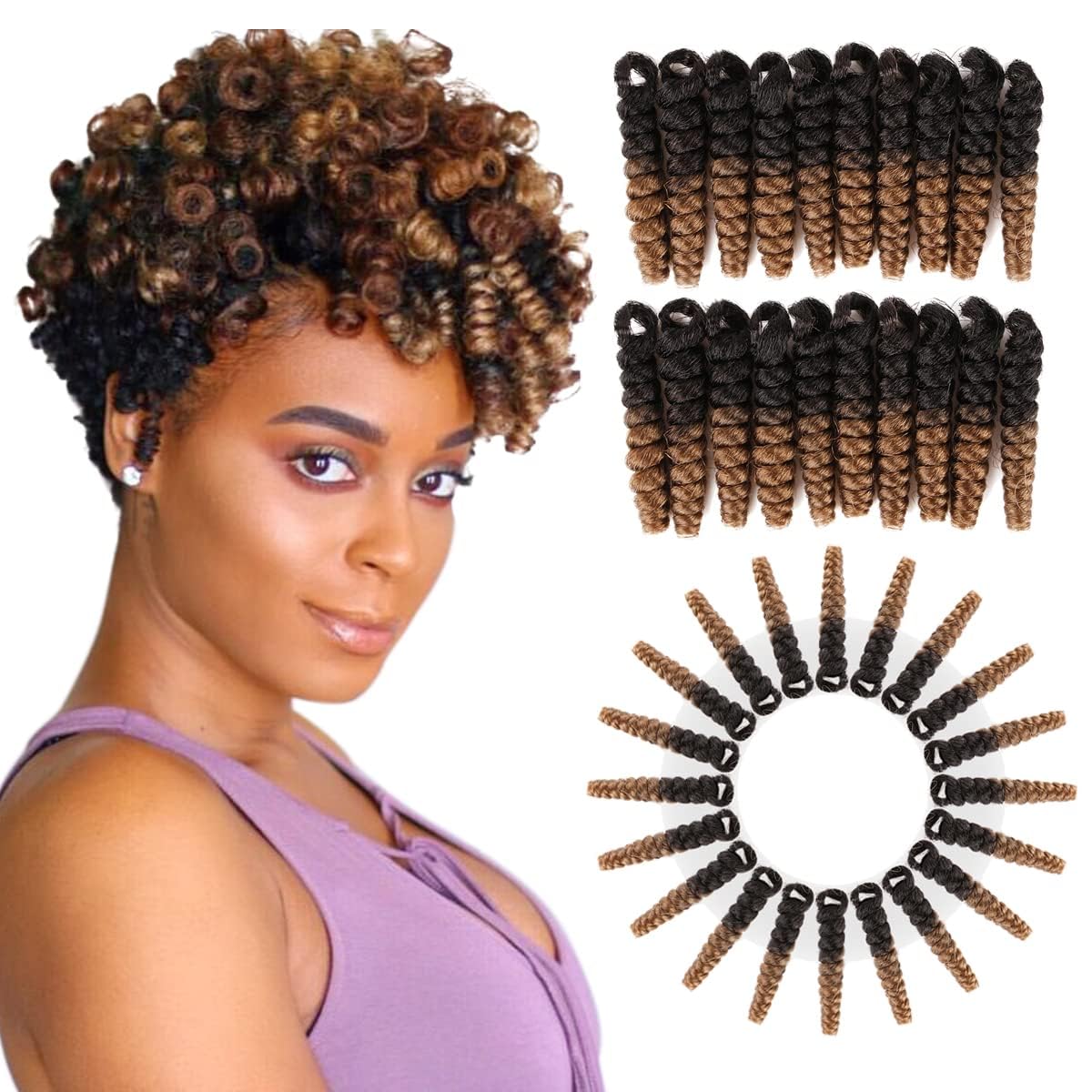QUEENTAS 3Pack Crochet Braids Hair Extensions Afro Kinkyhair for Braiding Short Blonde Braiding Hair for Black Women/Kids (6mm, Black to Blonde)