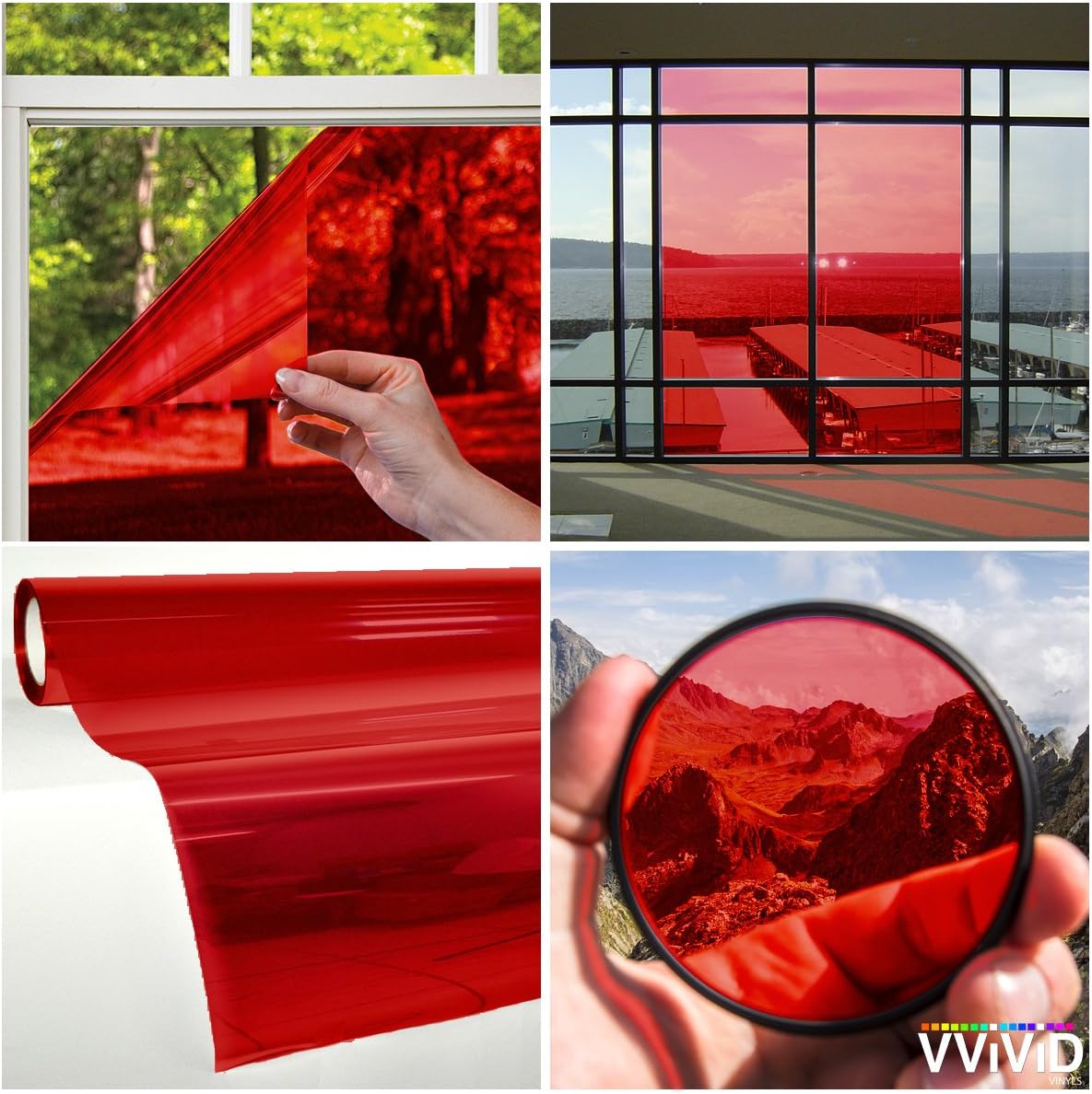 VViViD Transparent Colorful Vinyl Window Tinting Sheets (1.49ft x 5ft, Red)