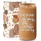 Teeglow Book Lovers Gifts Idea, 16 oz Cute Glass Cups with Lids and Straws, Bookish Present, Mothers Day Reading Gifts for Book Lovers Women, Readers, Bookworm - Coffee Tumbler, Reading Accessories