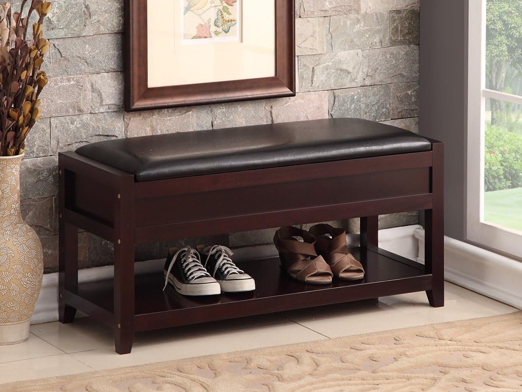 RAAMZO Espresso Bonded Leather Entryway Shoe Bench Shelf Storage Organizer: Kitchen & Dining