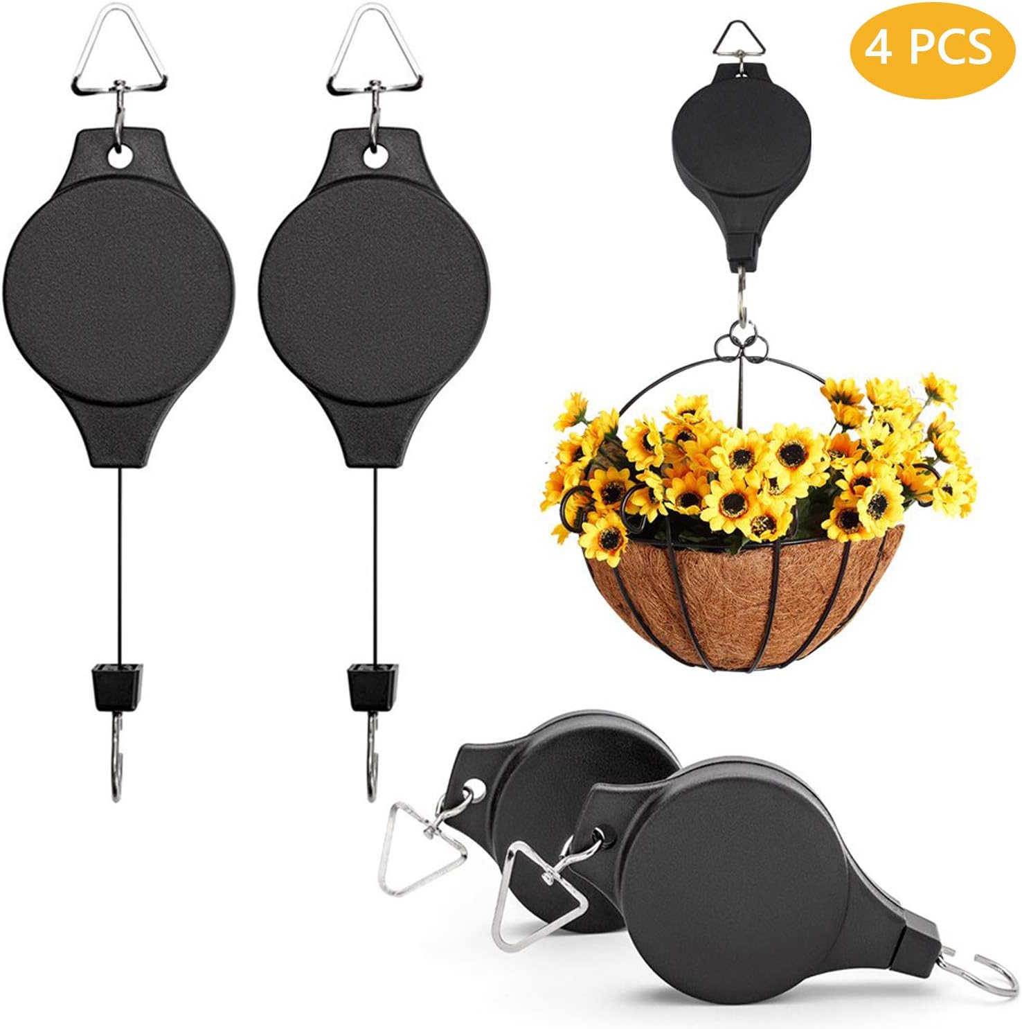 4PCS Retractable Plant Pulley Adjustable Hanging Flower Basket Hook