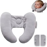 Sweetwavet Baby Neck Pillow for Car Seat and Stroller, Adjustable Baby Head Support Pillow for Travel, Soft and Cushiony Torticollis Pillows for Infant and Newborn (Gray)