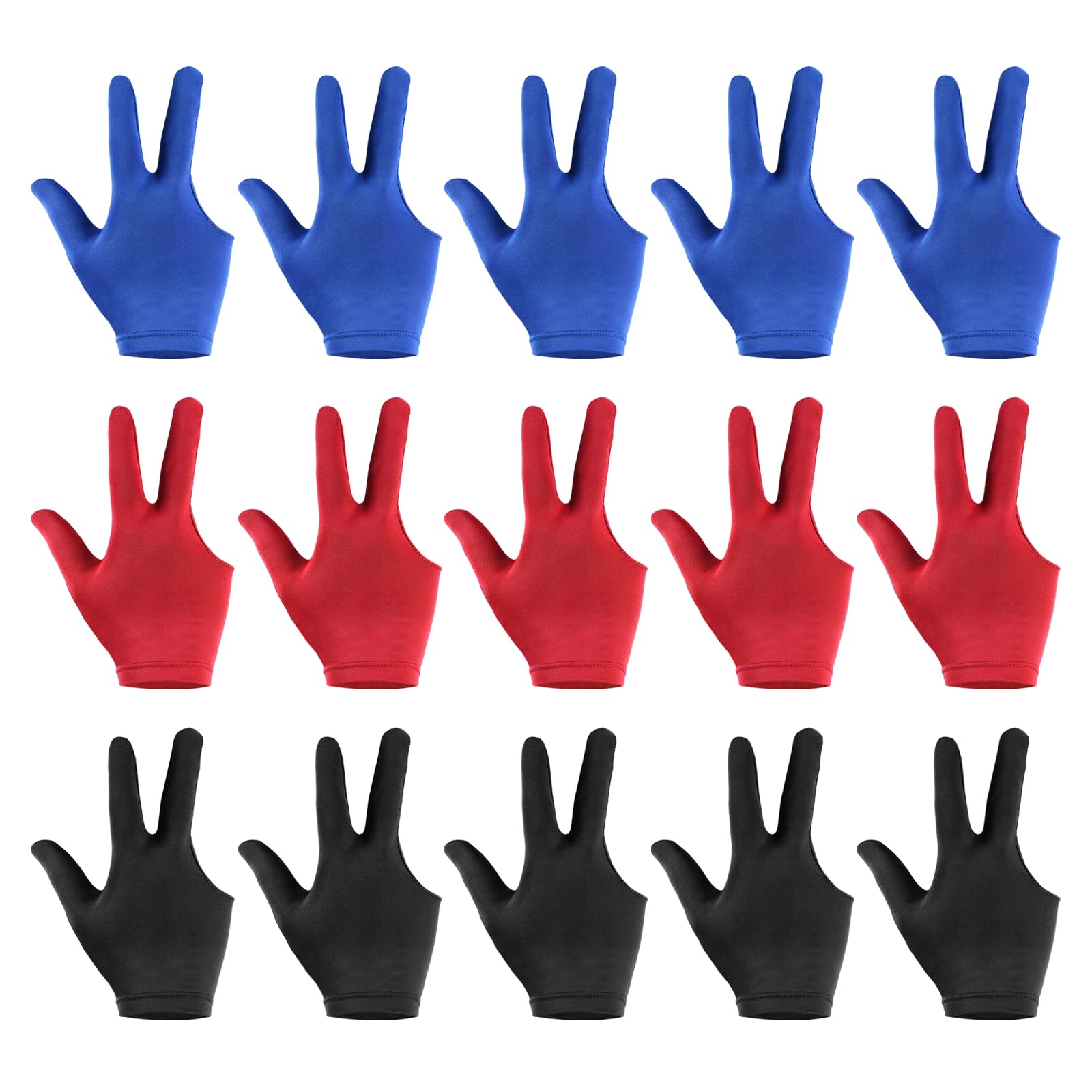PATIKIL Breathable Pool Glove Spandex Left Hand, 15 Pcs 3 Fingers Anti Slip Billiard Accessories for Women Men Cue Shooter Snooker Sport, Multicolor