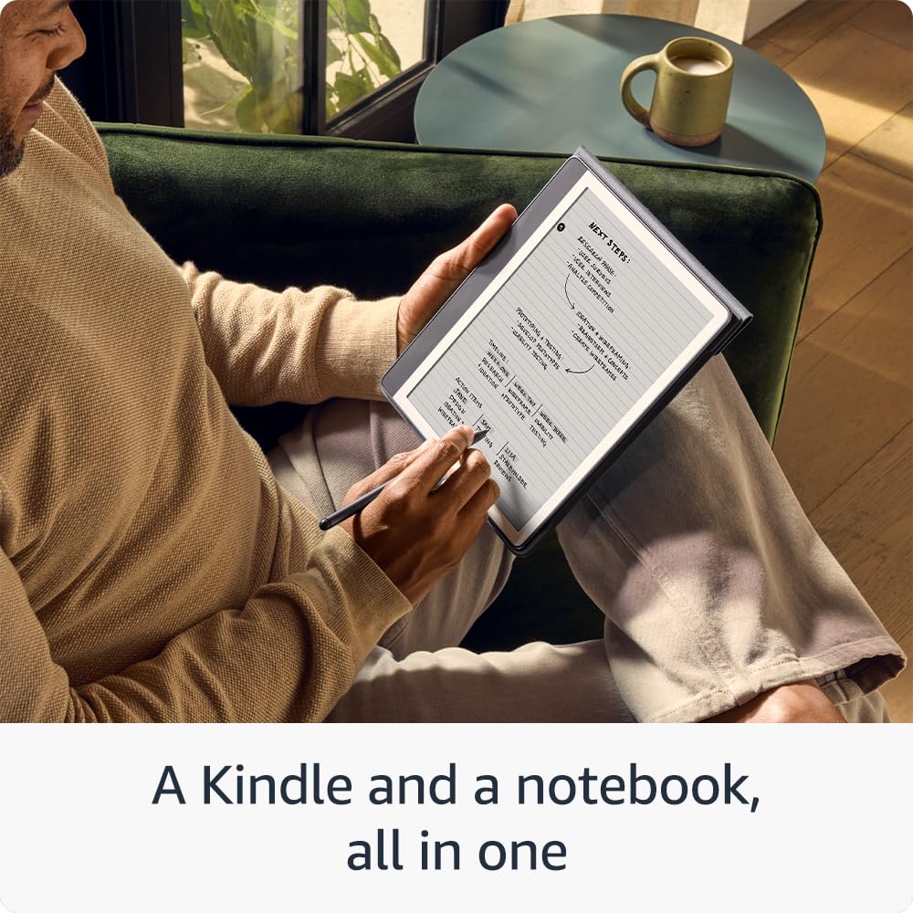Amazon Kindle Scribe (16 GB) – Redesigned display with uniform borders. Now write directly on books and documents. With built-in notebook summarisation. Includes Premium Pen – Tungsten Grey