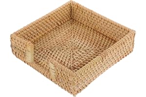 BESPORTBLE Woven Napkin Holder Tray 18cm Square Cane Webbing Guest Tissue Dispenser Desktop Napkin Storage Rack