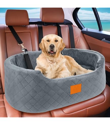 Dog Booster Car Seat For Small Dogs & Cats – Waterproof, With Safety Leash, Holds Pets Up To 25 Lbs, Grey