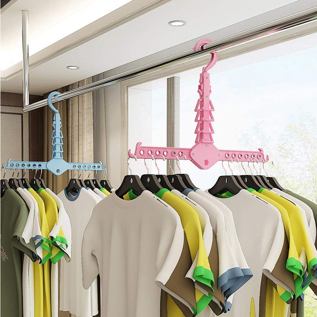 Angoo Beauty Multi-Functional Hanger Telescopic Foldable Household Hook Non-Slip Suit Hangers (Blue)