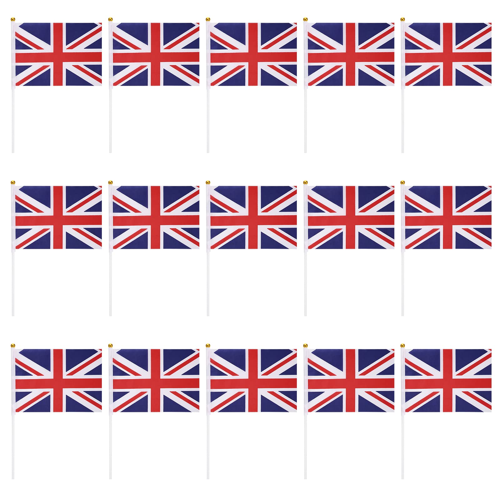 Homoyoyo 100pack Union Jack Handheld Flags, Queen Hand Waving Flags Union Flag Vivid Color and Fade Resistant Great Britain HandHeld Mini Flag With