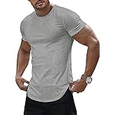 JMIERR Mens Short Sleeve T Shirt Summer Muscle Slim Fitted Crewneck Longline Tees Shirts for Gym Workout