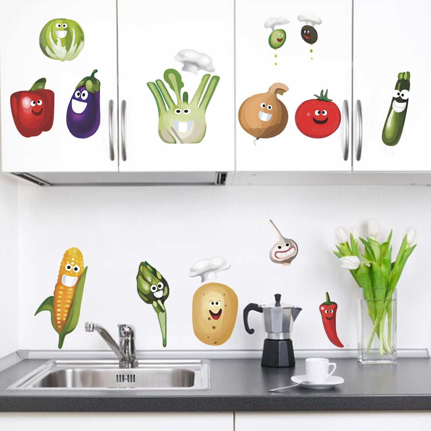 decalmile Kitchen Wall Decals Vegetable Corn Chili Funny Wall Stickers Kitchen Dining Room Wall Art Decor