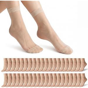 Elegaperma 20 Pairs Womens Sheer Socks,Sheer Ankle Socks with Reinforced Toe,Skin Tone