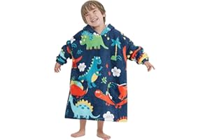 Mewkou Dinosaur Wearable Blanket Hoodie for Kids Toddlers 2-6YR,Oversized Sherpa Hooded Wearable Blanket Sweatshirt with Pockets,Gifts for Girls Boys Teens Birthday Christmas,Dino