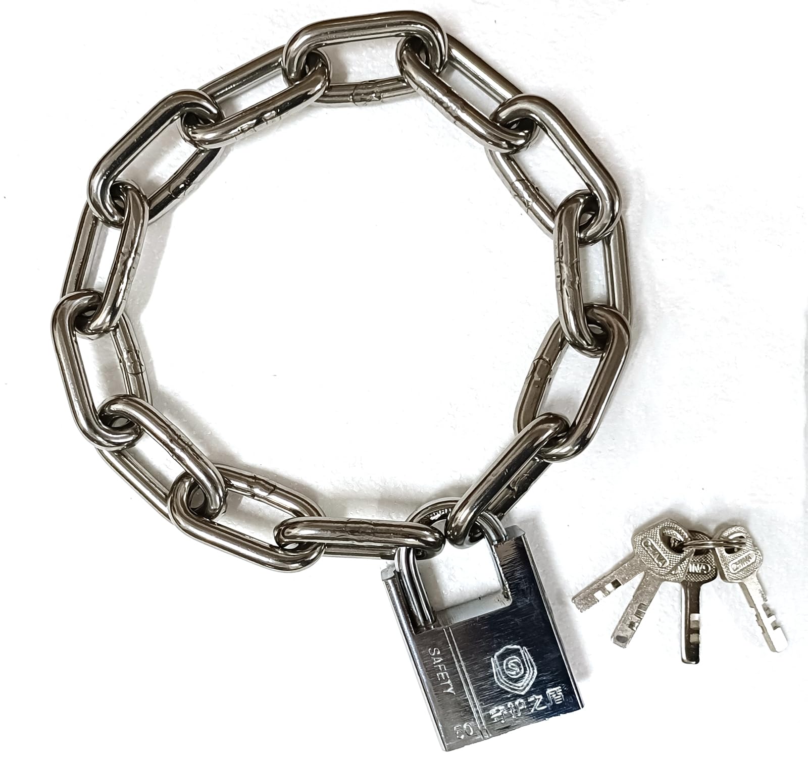 WANLIAN 8mm Stainless Steel Security Chain & 50mm Shrouded Padlock Kit (4 Keys) for Motorcycle, Bike, Door, Garage - Silver