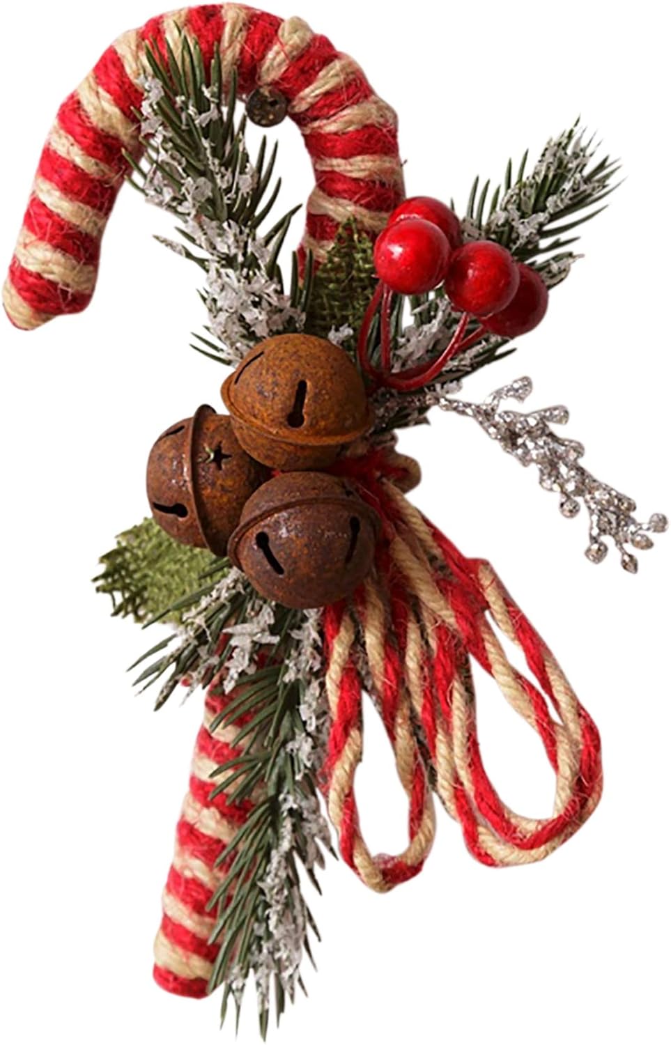 Decorative Bells Audrey Set Of 3 Candy Cane Rusty Bells And Berries Home Decor 2021 M&M Candy Cane Christmas Dispenser