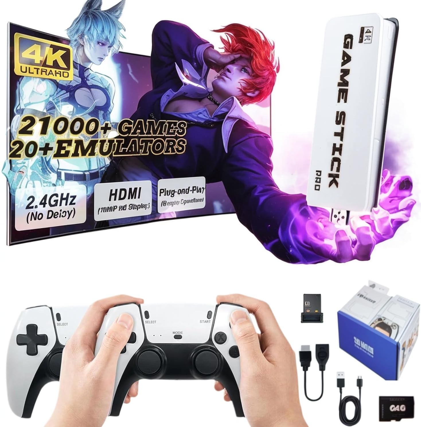 Photo 1 of **ONLY REMOTES**Wireless Retro Game Console Stick Built-in 20000+ Classic Games, 4K HDMI Output Nostalgia Plug & Play Retro Video Gaming Stick with 18 Emulators and Dual 2.4G Wireless Controller?64GB White?