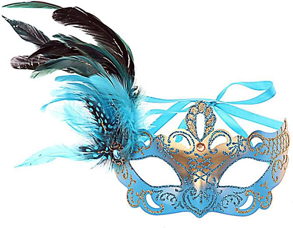 HLLWN Expresss, Masquerade Party Cosplay Feather Mask 2014 HLWMSK46,Sky Blue