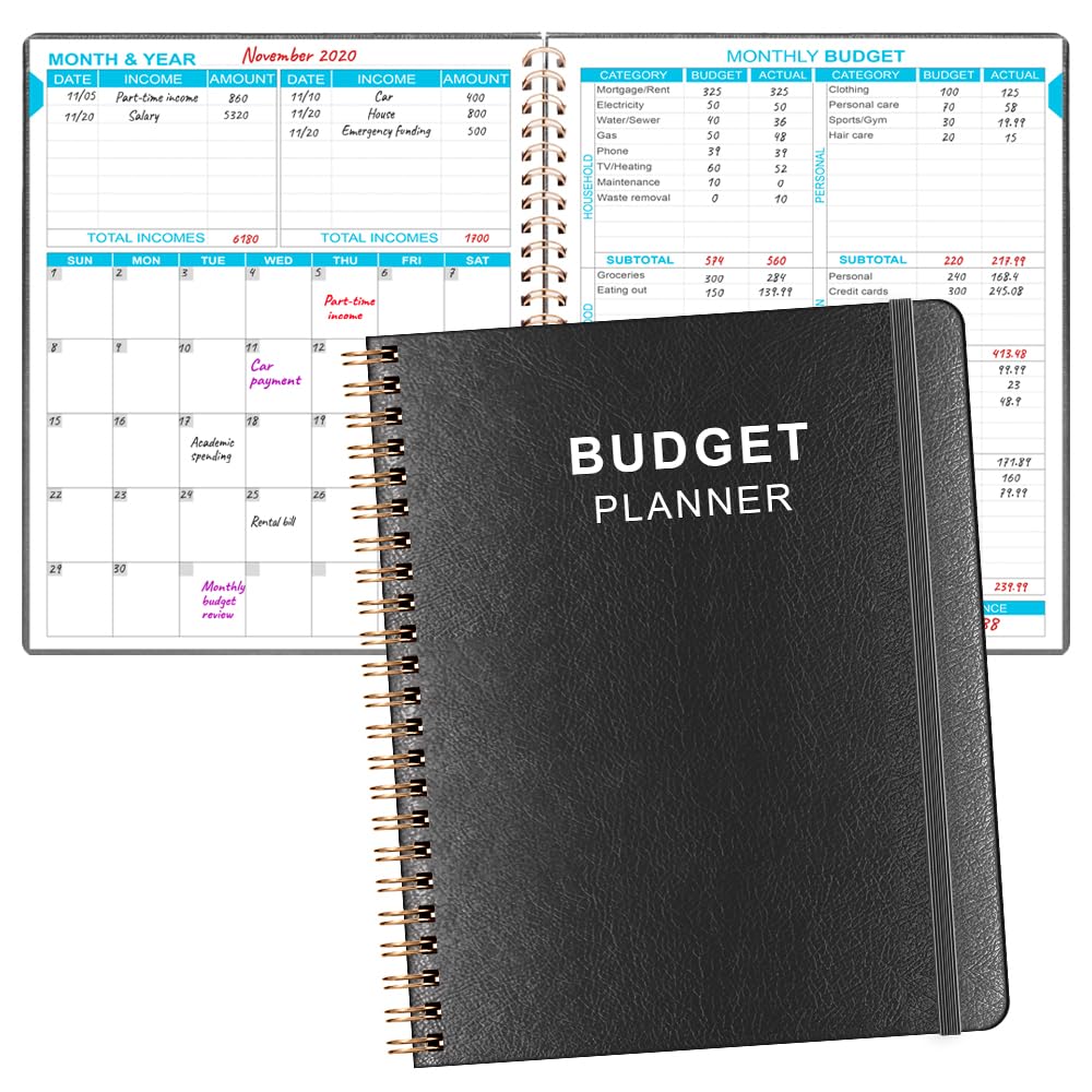 Budget Planner & Monthly Bill Organizer with Pockets. Expense Tracker Notebook, Budgeting Journal and Financial Planner Budget Book to Control Your Money. Large Size (21 x 24.5cm), Black