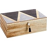 Juvale Wooden Box with Hinged Lid - Jewelry Storage for Rings & Trinkets - Decorative Storage Box for Coffee Table & Nightstand - 9.5 x 5.9 x 3.2 in, Pack of 1, Brown