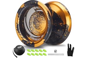 WATIEOBOO Yoyo R8 Responsive Yoyo for Kids 8-12,,Professional Unresponsive Yoyo for Adults Pro Metal Trick Yoyo with Yo Yo Bearing Kit 10 Strings, Case & Gloves(Black Gold)