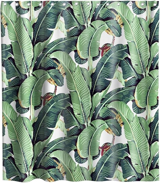 Amazon Com Tropical Banana Leaf Shower Curtain Palm Leaves Cloth Fabric Kids Bathroom Decor Set With Hooks Waterproof Washable 72 X 72 Inches Kitchen Dining