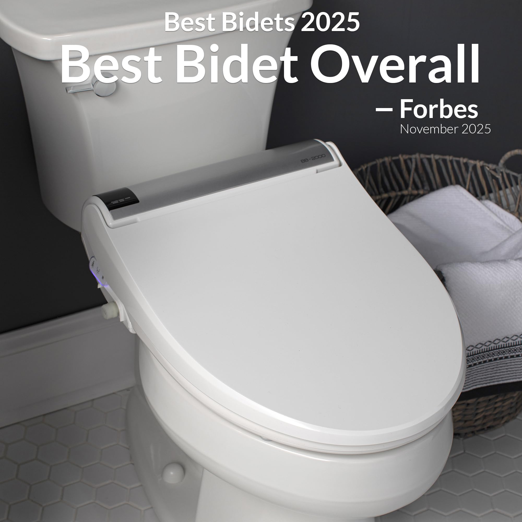 Bio Bidet BB2000 Bliss Electric Bidet Toilet Seat, Warm Water with Air Dryer, Heated Seat with Sensor and Slow Close Lid, Night Light, Remote Control, Elongated, White