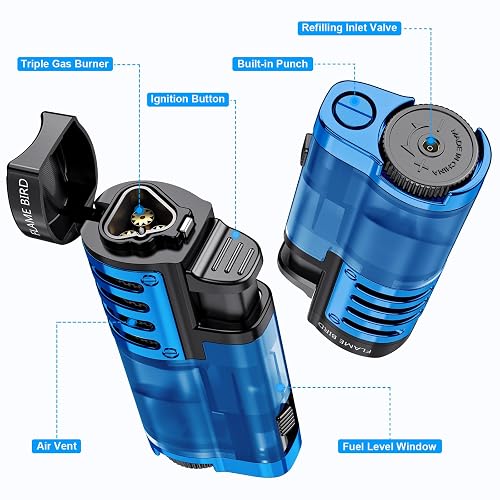 Pack Of 4 Jet Flame Torch Lighters | Windproof Refillable Butane Lighters With Safety Lock & Adjustable Flame - No Gas Included