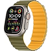 HITZEE Compatible with Apple Watch Band 49/46/45/44/42/41/40/38mm, Soft Silicone Magnetic Bands Strap Compatible for iWatch Ultra 3/2/1 SE3/2/1 Series 11 10 9 8 7-1 (42/44/45/46/49, Green/Yellow)
