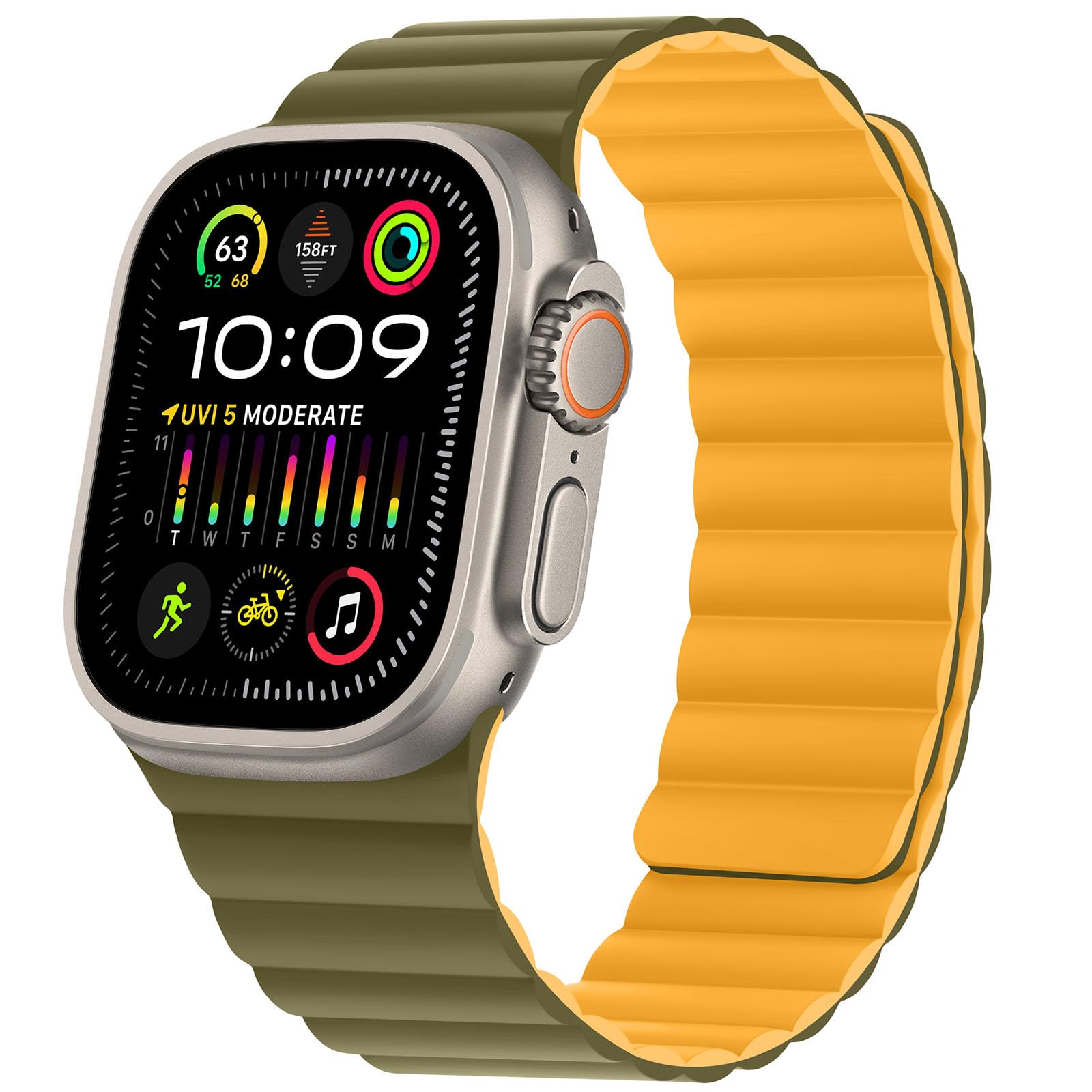 Photo 1 of HITZEE Compatible with Apple Watch Band 49/46/45/44/42/41/40/38mm, Soft Silicone Magnetic Bands Strap Compatible for iWatch Ultra 3/2/1 SE3/2/1 Series 11 10 9 8 7-1 (42/44/45/46/49, Green/Yellow)