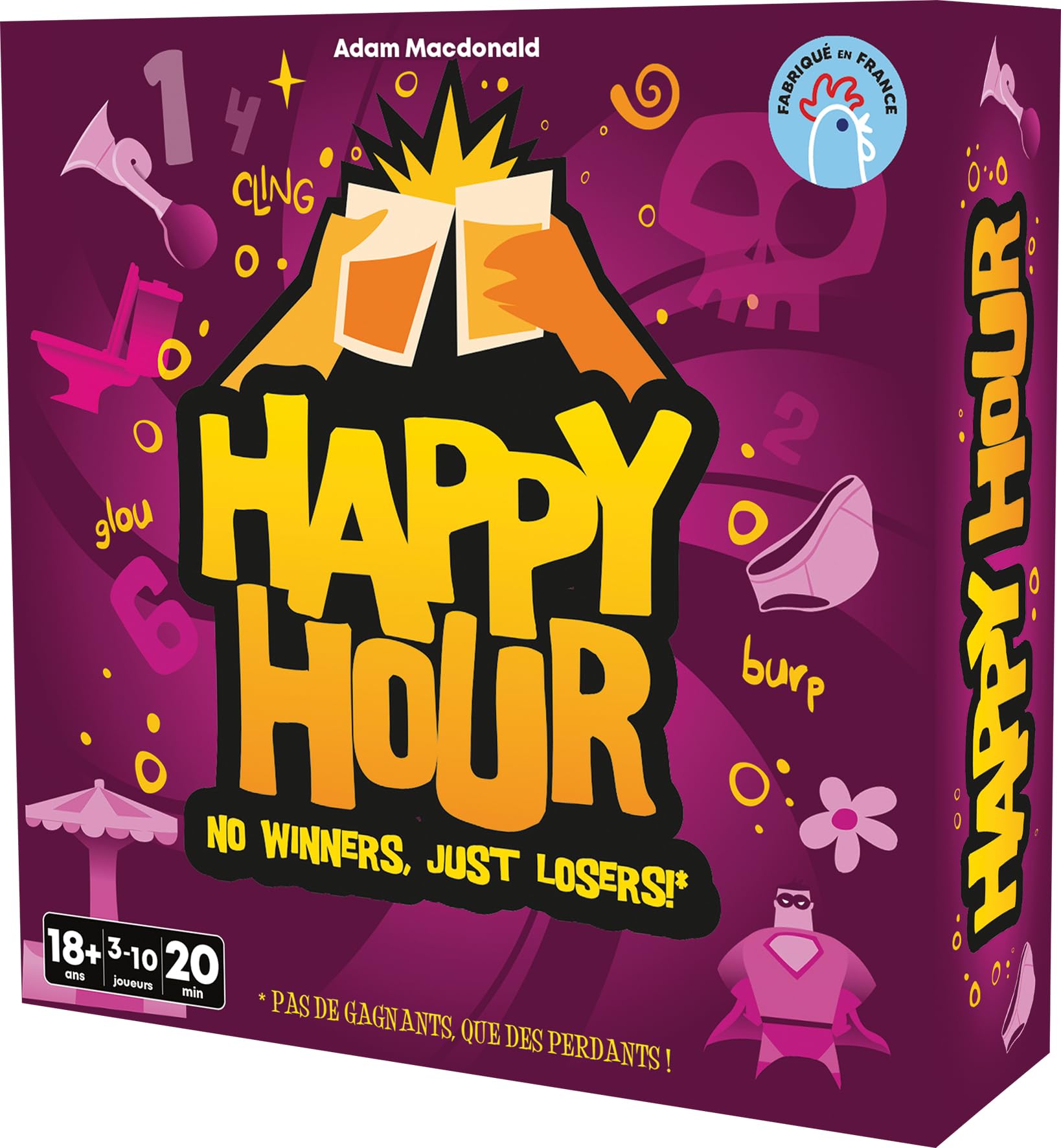 Asmodee - HAPPY HOUR - Party Game for Adults Made in France - The Best Drinking Game from 18 years - Various Challenges - Fill the Glasses! - 20 Min - 3 to 10 Players - French Version